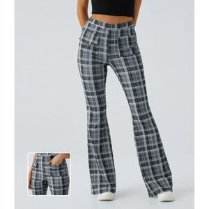 HALARA Gray Plaid Boot Cut Flare Pants